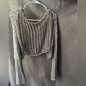 Open knit bell sleeve sheer sweater